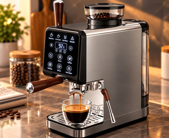 Automatic Espresso Machine 2200W 20bar Pressure with Grinder Silver SN-001-PRO