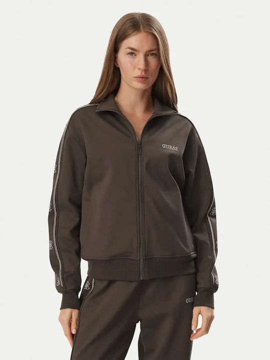 Guess Long Brown Women's Sweatshirt Cardigan