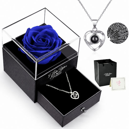 Eternal Rose Necklace Box “I Love You” 100 Languages Blue