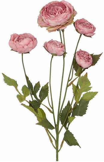 Ramură de Ranunculus cu 5 Flori, Roz de Toamnă, 62 cm
