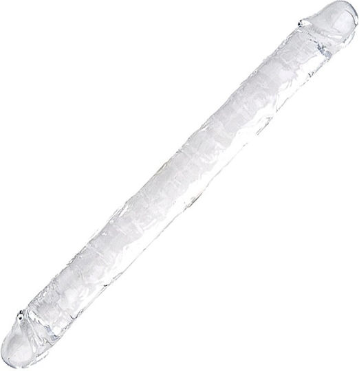 Loving Joy Διπλό Dildo με Όρχεις και Βεντούζα Διάφανο