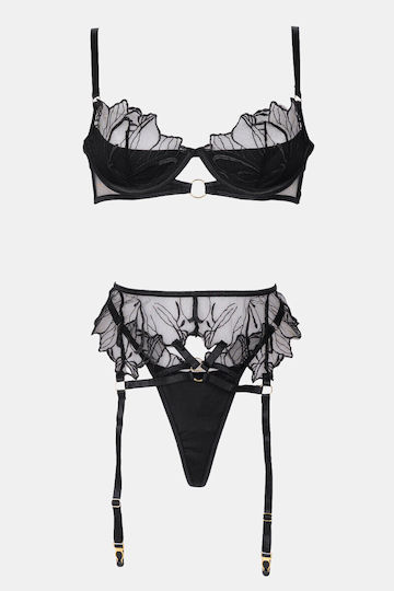 Set Εσώρουχα See Through Ζαρτιέρες & Κάλτσες Μαυρο
