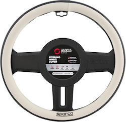 White Black Synthetic Leather Steering Wheel Cover D38cm 1pc Sparco 169.sps144whbk