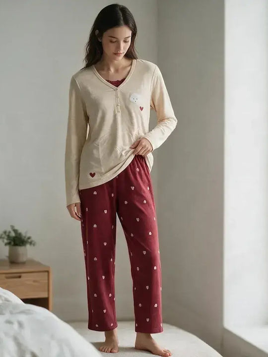Tress Winterliches Damen-Pyjama-Set Bordeaux