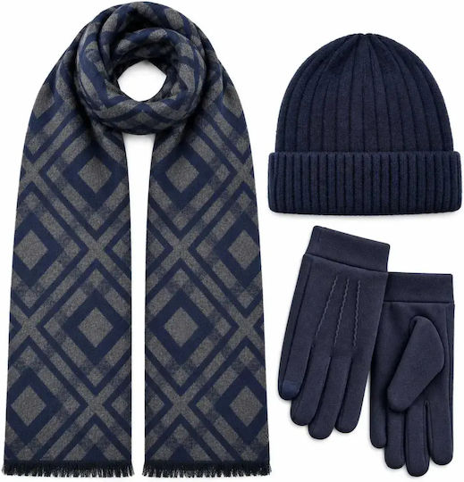 Herren-Set mit Strickmütze in blauer Farbe