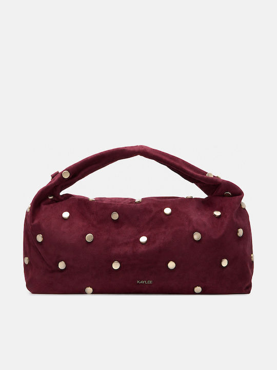 Burgunderfarbene Damen-Schultertasche aus Stoff und Wildleder