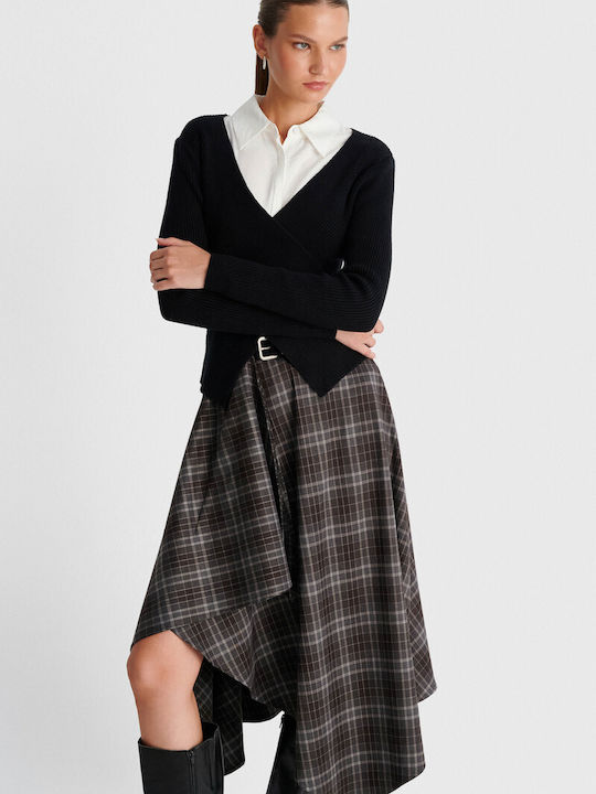 Midi Checked Brown Skirt