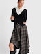 Midi Checked Brown Skirt