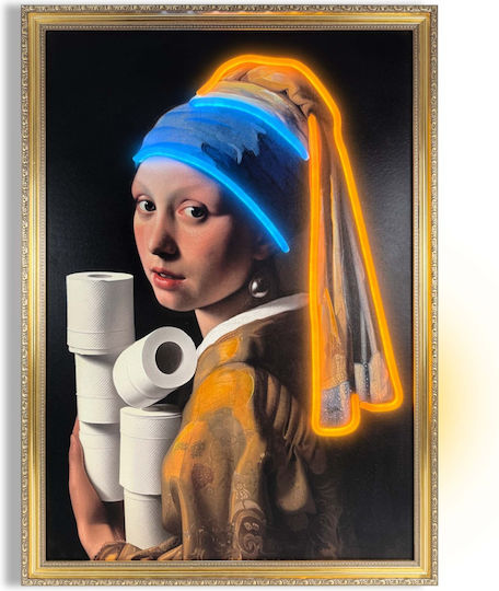 "pearl Toilet Girl" Painting with Neon LED Lighting 50x70 cm
