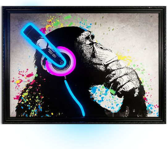 "chimp Stereo" Painting with Neon LED Lighting 70x50 cm