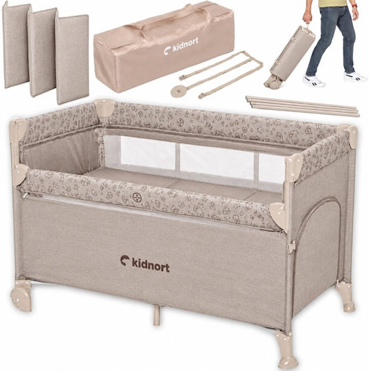 Kidnort Pătuț Pliabil Tip Țarc cu 2 Niveluri și Saltea Bej 128x68cm