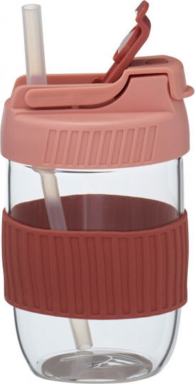 Excellent Houseware Red Glass Tumbler with Straw 350ml