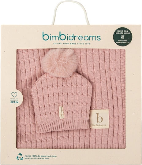 Bimbidreams Κουβέρτα Αγκαλιάς & Λίκνου Πλεκτή Ροζ 70x90εκ.