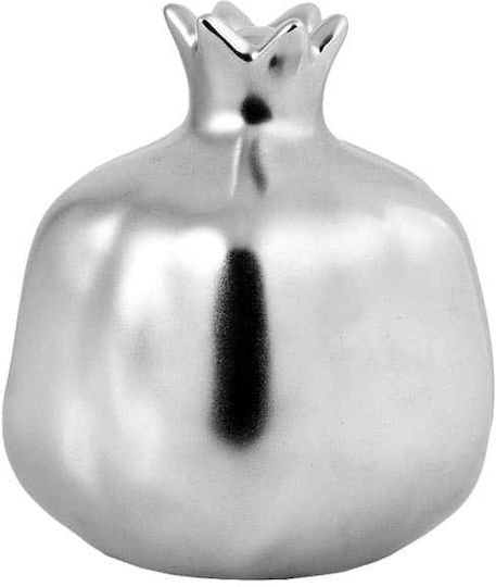 JK Home Decoration Tabletop Pomegranate New Year's Charm Silver Ceramic 10x12cm 2 Pieces