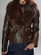 Brown Leather Women's Winter Jacket