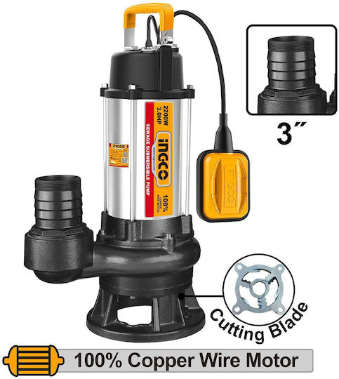 Ingco Трифазен двигател за потопяема помпа 2.93 hp с режещи механизми SPDB220068