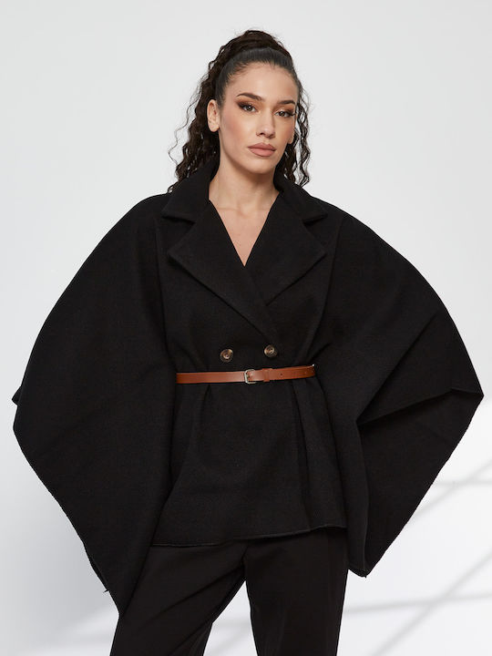 Damen-Cape Schwarz Oversized
