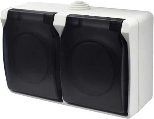 Duwi Double External Waterproof Power Socket with Lid Black