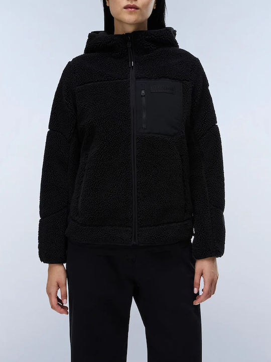 Winter Women's Fleece Long Sleeve Hooded Blouse Black