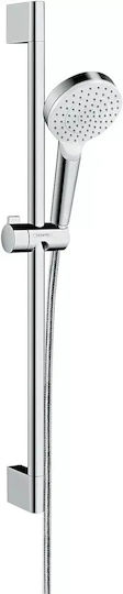 Hansgrohe Crometta Душ Прът с Ръчен Душ, Шлаух и Спирателен Кран с Функция Спиране на Водата