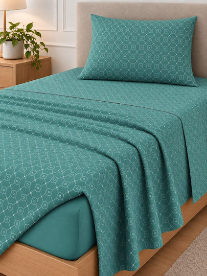 Astron Italy Giulia Single Bed Sheet Set with Fitted Sheet 100x200+30cm Petrol Blue (3pcs)