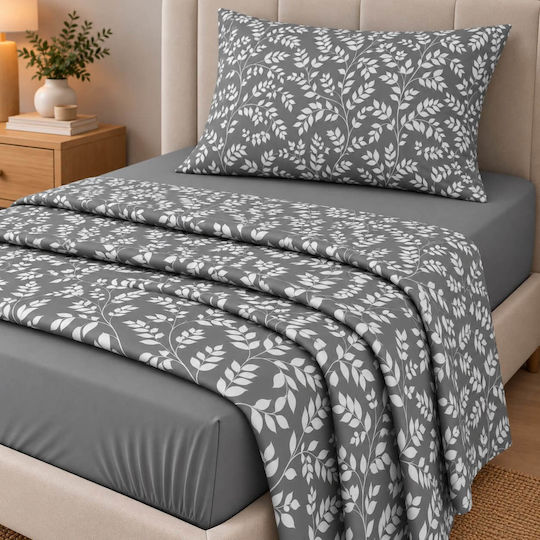 Astron Italy Irida Semi-Double Fitted Bed Sheet Set 120x200+30 cm Grey (3 Pieces)