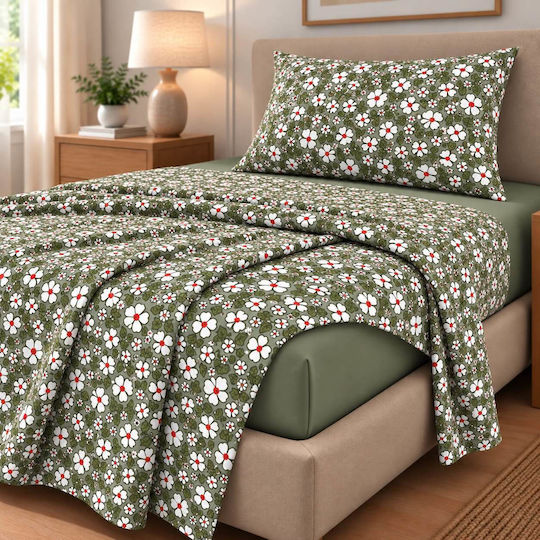 Astron Italy Elisa Semi-Double Fitted Sheet Set 120x200+30cm Olive (3pcs)