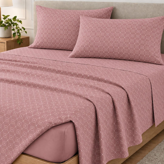 Astron Italy Giulia Super-Double Fitted Sheet Set 160x200+40cm Dusty Rose (4 Pieces)