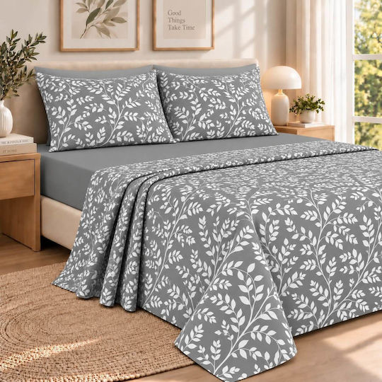 Astron Italy Irida King Size Bed Sheet Set 260x280 cm Irida Grey (4 Pieces)