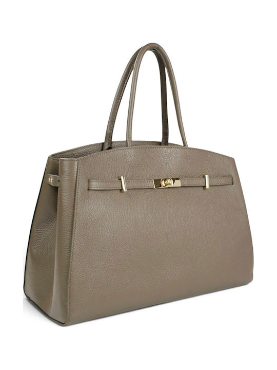 Leather Women's Tote Bag Taupe Scuro