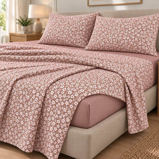 Astron Italy Elisa Super-Double Fitted Sheet Set 160x200+40cm Dusty Rose (4pcs)