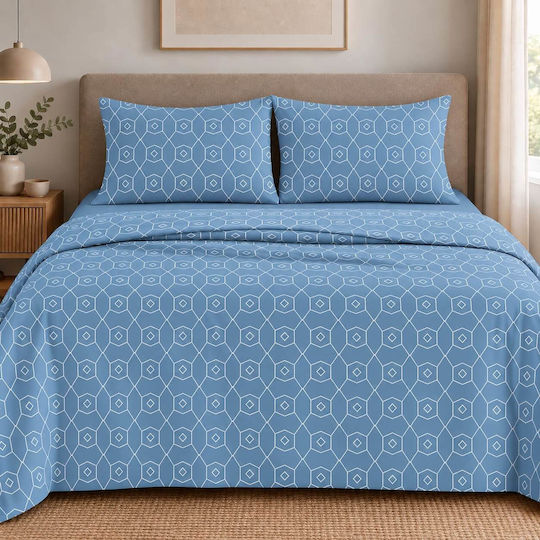 Astron Italy Giulia Super-Double Bed Sheet Set 245x260cm Blue (4pcs)