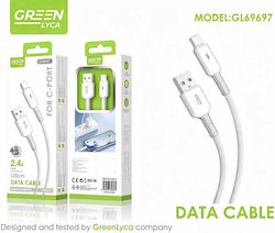 Green Lyca Braided Cable USB-C Male - USB-A Green 1.2m GL69697 Green Lyca Braided Cable USB-C Male - USB-A Green 1.2m GL69697
