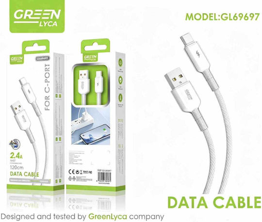 Green Lyca Braided Cable USB-C Male - USB-A Green 1.2m GL69697