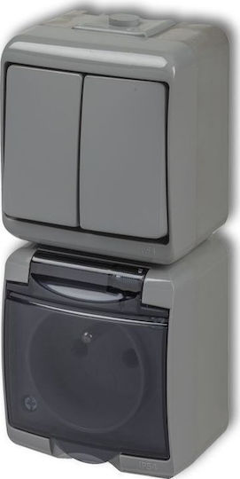 Karlik Single Power Socket with Lid and Switch Grey