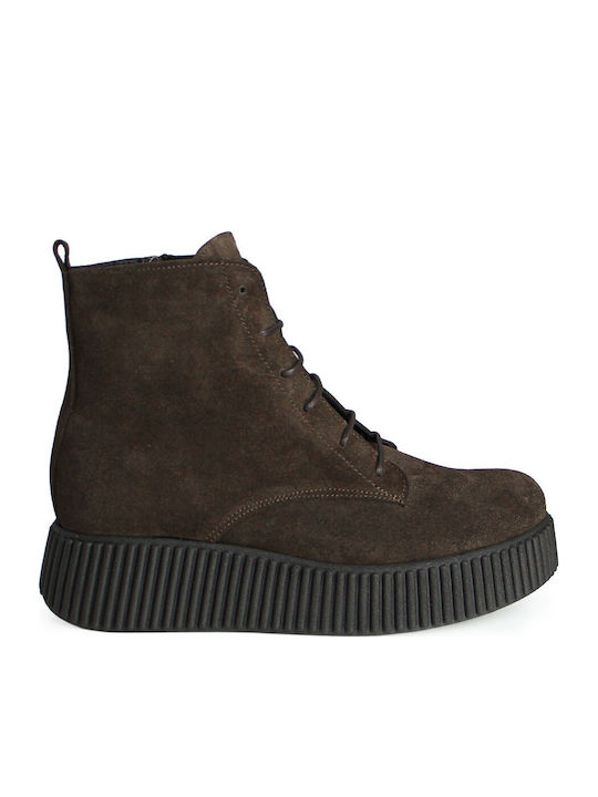 Leather Women's Ankle Boots Brown Suede