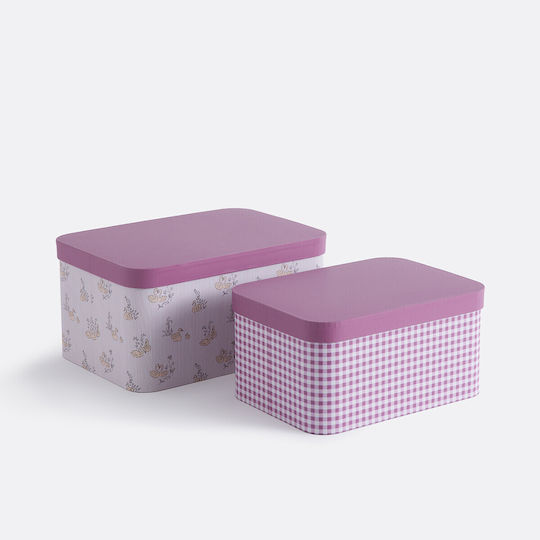 La Redoute Interieurs Pink Paper Storage Boxes with Lid 2 Pieces