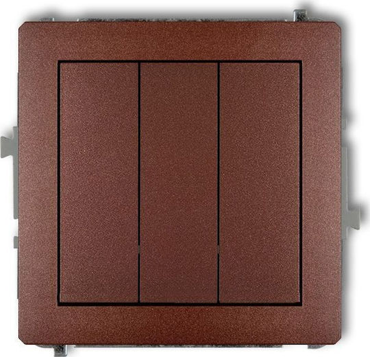 Karlik Waterproof Recessed Triple Wall Switch with Medium Brown Frame