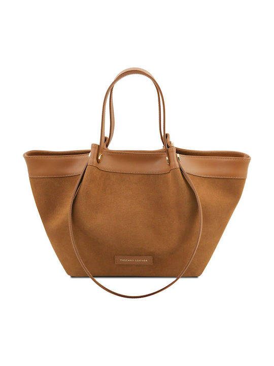 Suede Cognac Leather Women's Shopper Bag