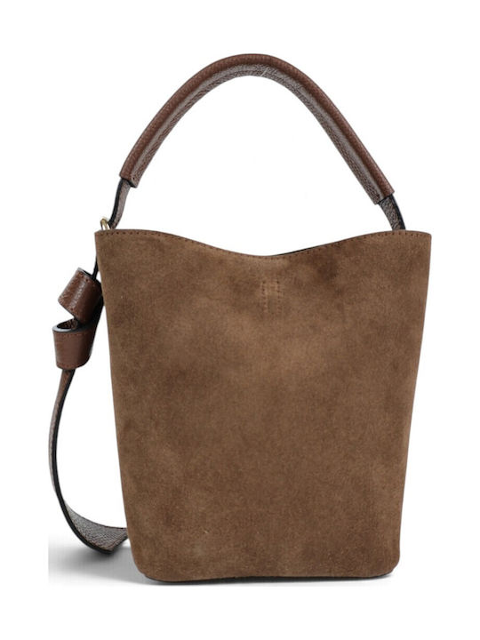 Brown Suede Leather Women's Drawstring Bag