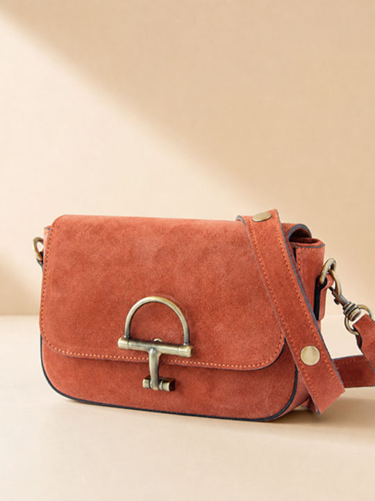 Leder-Clutch für Damen Suede Terracotta