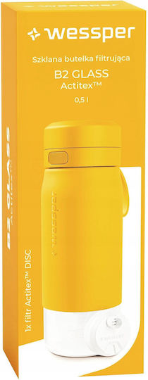 Wessper Glaswasserflasche mit gelbem Schraubdeckel 500 ml