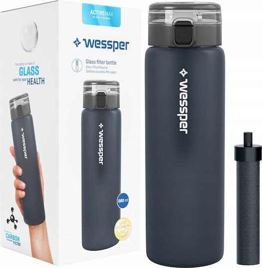 Wessper Μπουκάλι Νερού Γυάλινο με Βιδωτό Καπάκι Γκρι 680ml