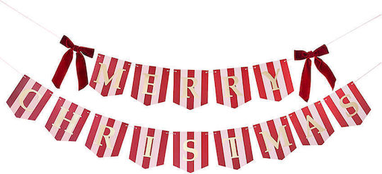 Banner „Merry Christmas“ Gestreift Rosa Rot mit Schleifen