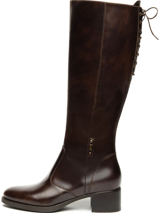 Leather Women's Boots with Elastic Brown