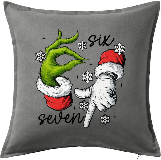 Tstudio Διακοσμητικό Μαξιλάρι Christmas Meme Six Seven (67) — Μαξιλάρι Καναπέ Γκρι 100% Βαμβάκι, Περιέχεται Το Γέμισμα (50x50cm)