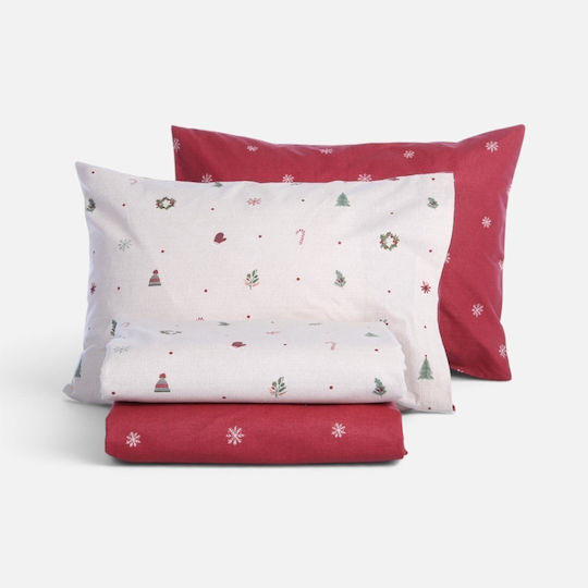 Nef-Nef Homeware Joyful Single Bed Sheet Set 160x260 cm Burgundy (4 Pieces)