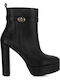 Leather Women's Ankle Boots with High Heel Black Leather