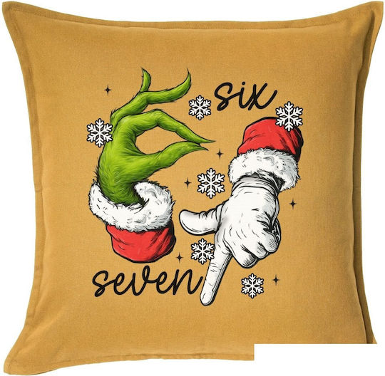 Tstudio Διακοσμητικό Μαξιλάρι Christmas Meme Six Seven (67) — Μαξιλάρι Καναπέ Κίτρινο 100% Βαμβάκι, Περιέχεται Το Γέμισμα (50x50cm)