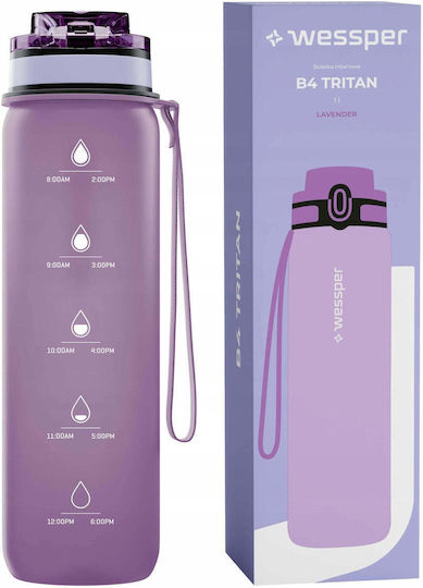 Wessper Glas Wasserflasche mit Schraubdeckel Lila 1000ml